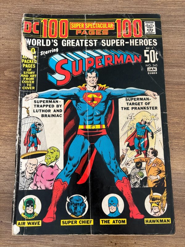 Superman #245 (DC Comics, 1972), raw comic book in VG- condition — front cover