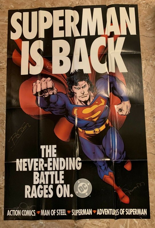 1993 Superman IS Back 28x42" Promo Poster FVF 7.0 Signed 4X Simonson Janke ++ (1993), raw comic book in 7.0 condition — front cover