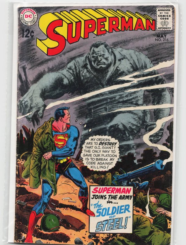 Superman #216 (DC Comics, 1969), raw, ungraded comic book — front cover