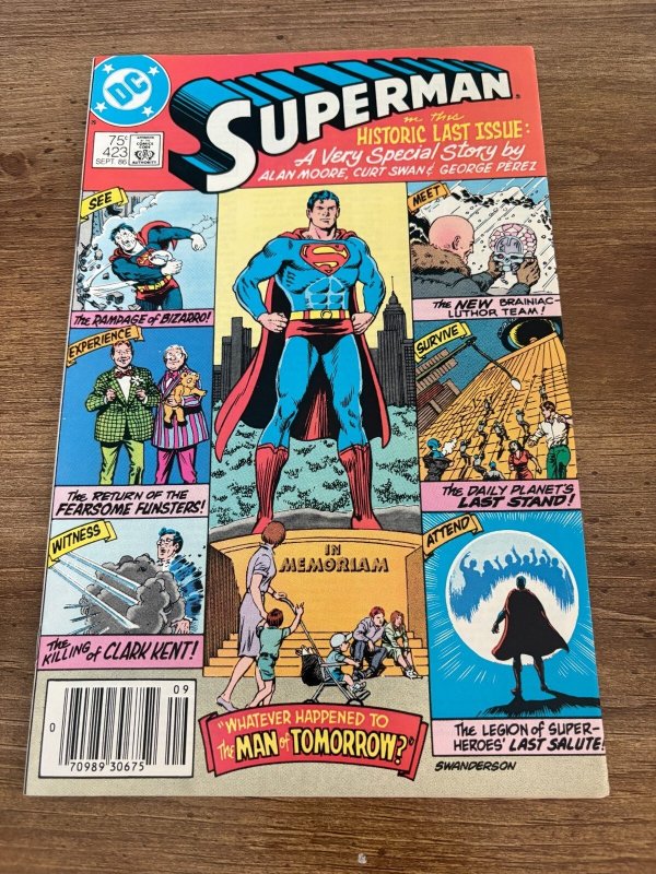Superman #423 (DC Comics, 1986), raw comic book in VF condition — front cover