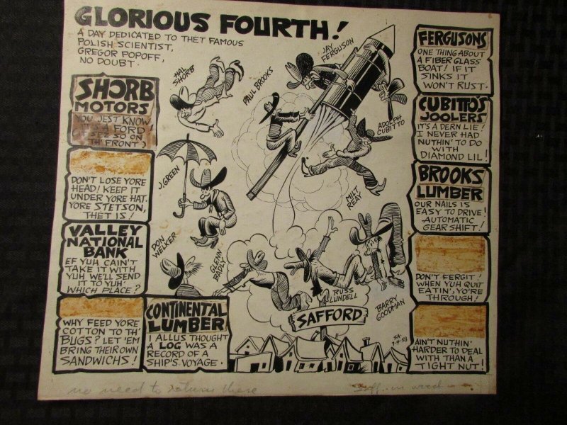 1958 Dick Calkins Sunday? Original Strip Art 12.5x11" Glorious Fourth Gag (1958), raw, ungraded comic book — front cover