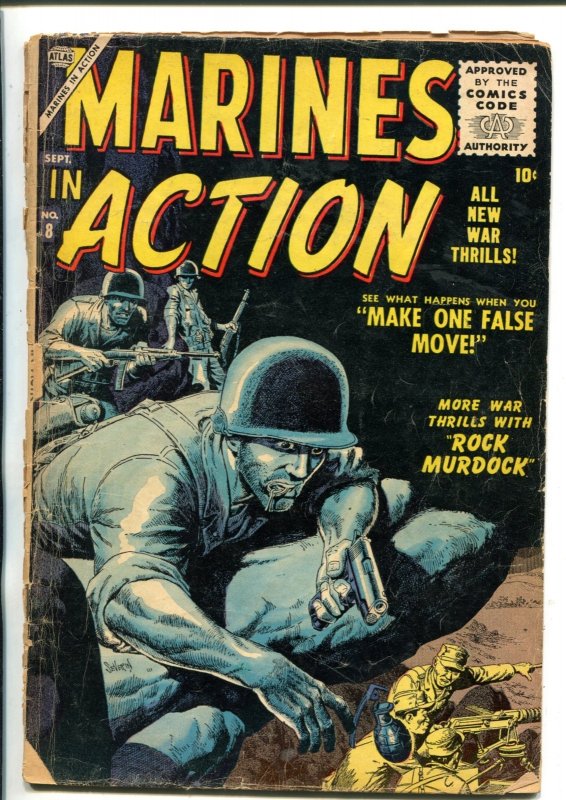 Marines in Action #8 (1956), raw comic book in FR condition — front cover