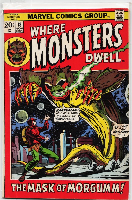 Where Monsters Dwell #18 (Marvel Comics, 1972), raw, ungraded comic book — front cover