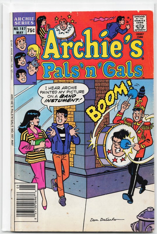 Archie's Pals 'N' Gals #187 (Archie Comics, 1987), raw, ungraded comic book — front cover
