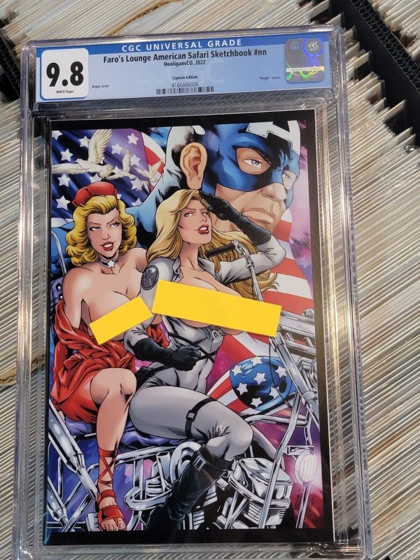 CGC 9.8 Faro's Lounge American Safari Sketchbook Comic Captain America Virgin, CGC 9.8 graded comic book, Universal Blue label — front cover in its holder