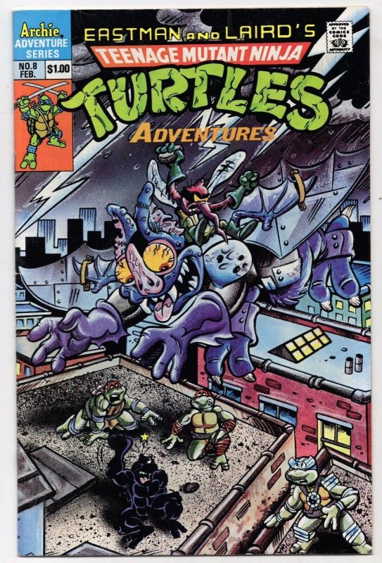 TMNT Adventures #8 (1990), raw comic book in VF- 7.5 condition — front cover