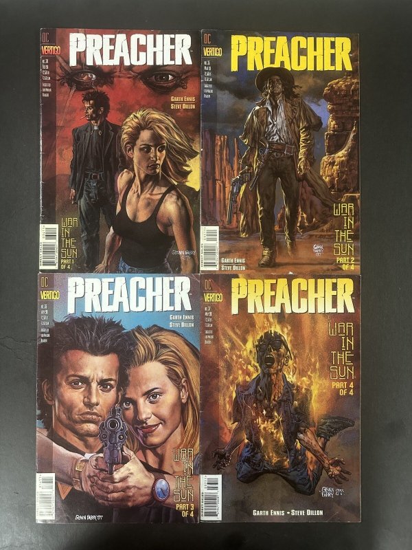Preacher (1995) #34-37 "War in the Sun" Complete FN- Story Arc Lot of 4 Vertigo (DC Comics, 1995), raw comic book in FN- condition — front cover