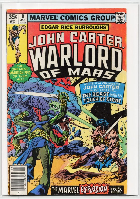 John Carter Warlord of Mars #8 (Marvel Comics, 1978), raw, ungraded comic book — front cover