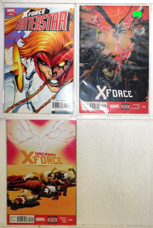 X-Force Lot of 3 #15, Shatterstar 4, Uncanny 14 (2014) Marvel Comics 1st Print (Marvel Comics, 2014), raw, ungraded comic book — front cover
