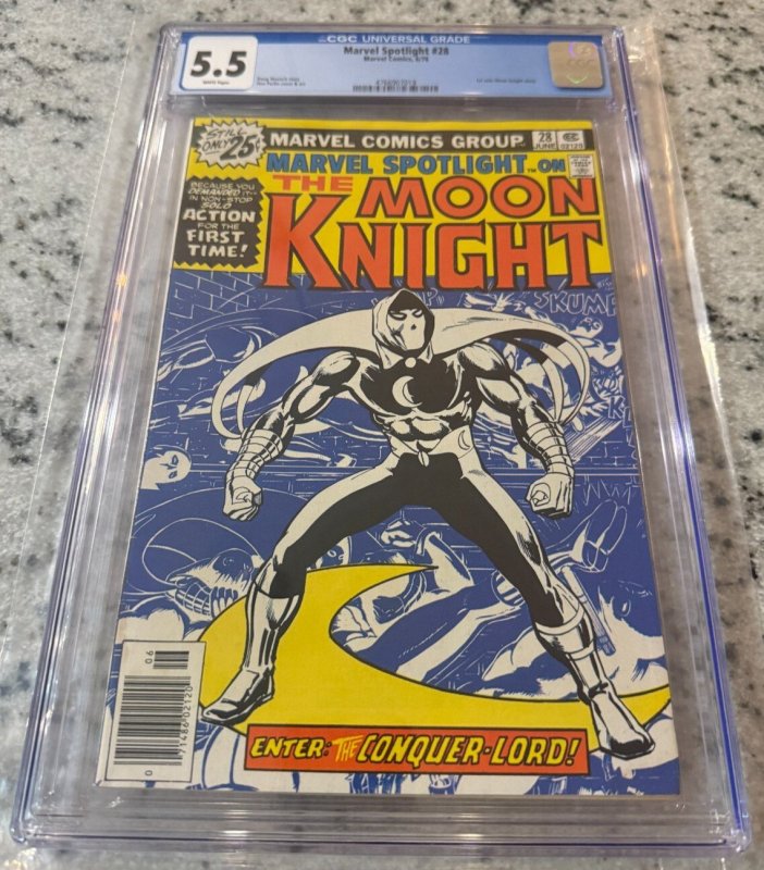 Marvel Spotlight #28 (Marvel Comics, 1976), CGC 5.5 graded comic book, Universal Blue label — front cover in its holder