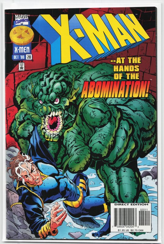 X-Man #20 (Marvel Comics, 1996), raw, ungraded comic book — front cover