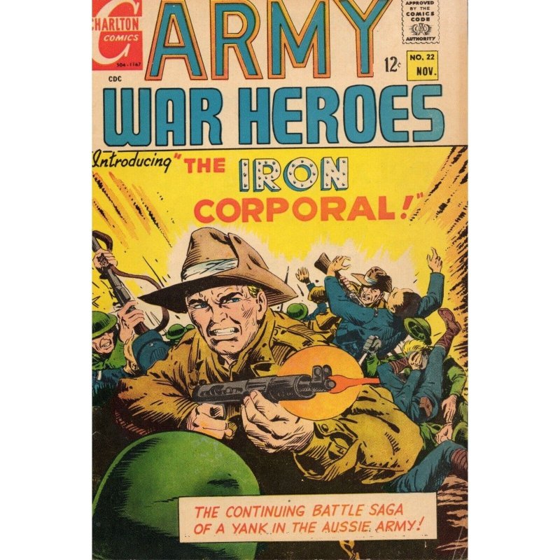 Army War Heroes #22 (Charlton Comics, 1967), raw comic book in FN+ 6.5 condition — front cover