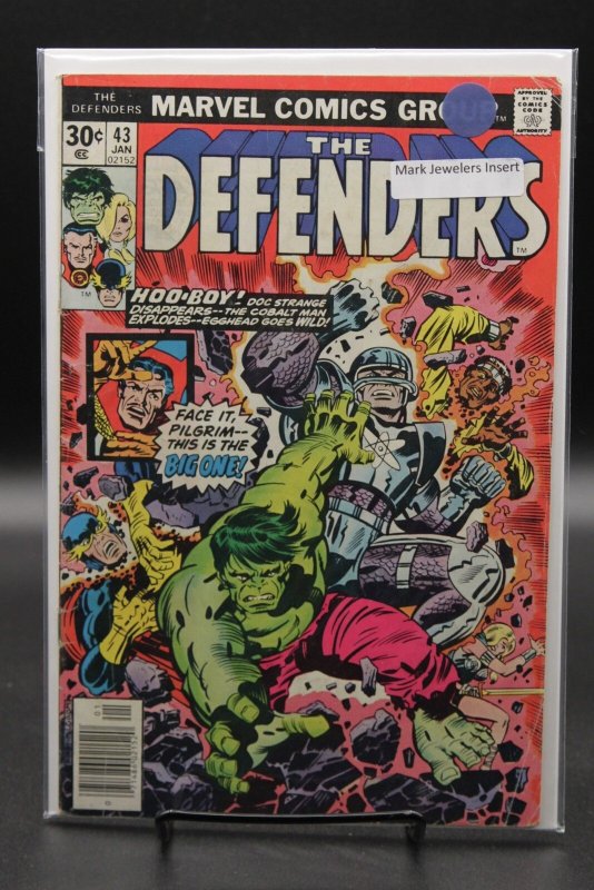 The Defenders #43 (Marvel Comics, 1977), raw, ungraded comic book — front cover