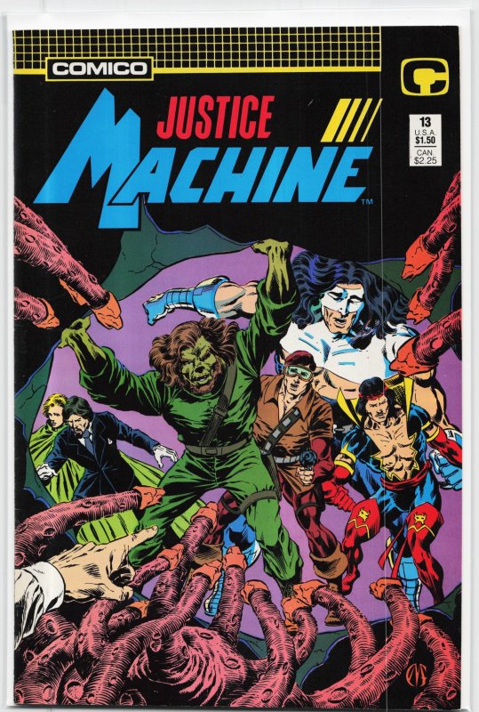 Justice Machine #13 (1988), raw, ungraded comic book — front cover