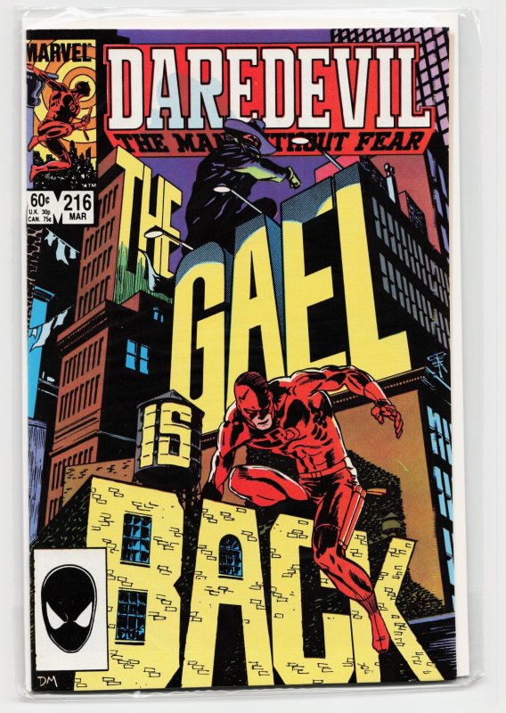 Daredevil #216 (Marvel Comics, 1985), raw, ungraded comic book — front cover