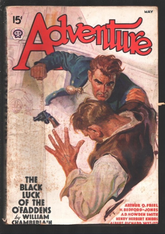 Adventure 5/1938-Hubert Rogers Fight Cover-Pulp Fiction by H. Bedford-Jones-Arth, raw, ungraded comic book — front cover