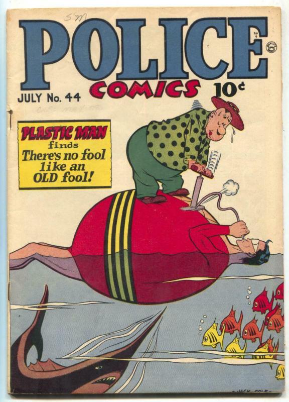 Police Comics #44 (1945), raw comic book in FN condition — front cover