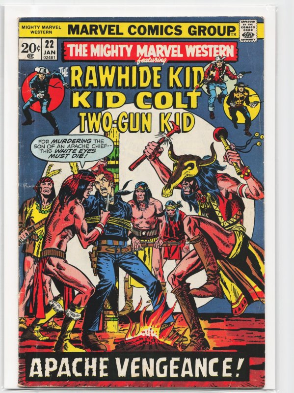The Mighty Marvel Western #22 (Marvel Comics, 1973), raw, ungraded comic book — front cover