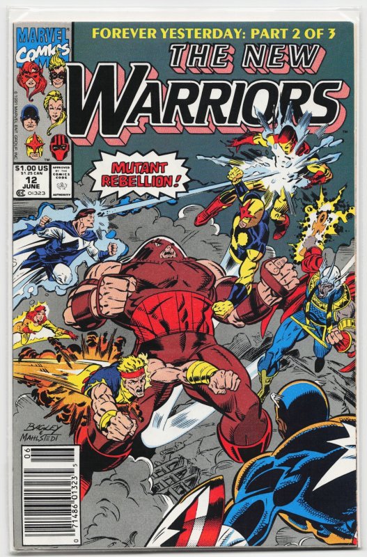 The New Warriors #12 (Marvel Comics, 1991), raw, ungraded comic book — front cover