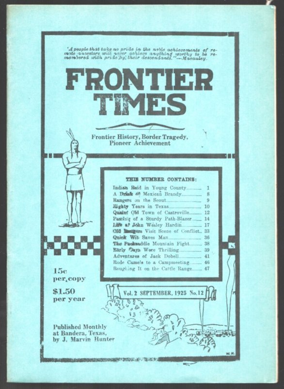Frontier Times-Promo Reproduction 1974-Reproduces the Sept 1925 Issue (1974), raw, ungraded comic book — front cover