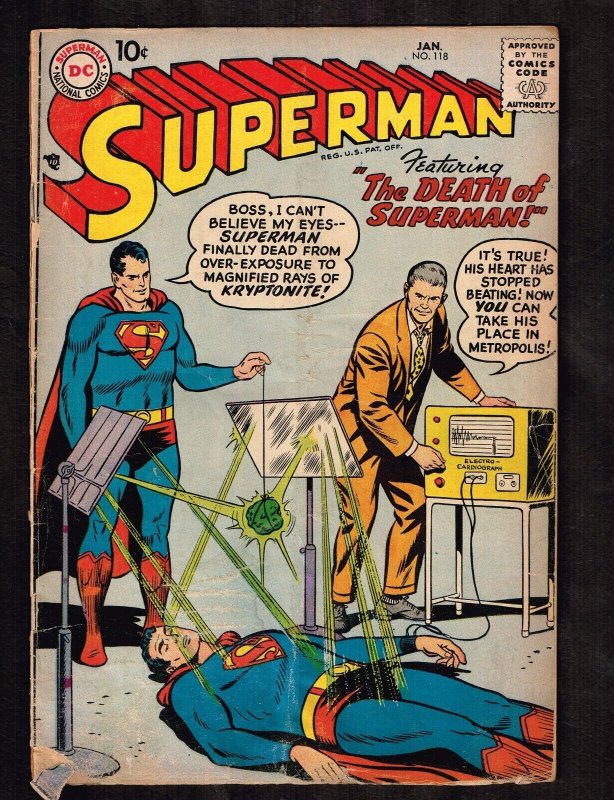Superman #118 (DC Comics, 1958), raw comic book in 2.5 condition — front cover