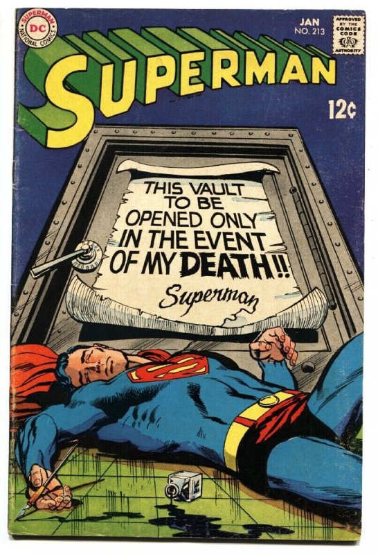 Superman #213 (DC Comics, 1969), raw comic book in FN condition — front cover