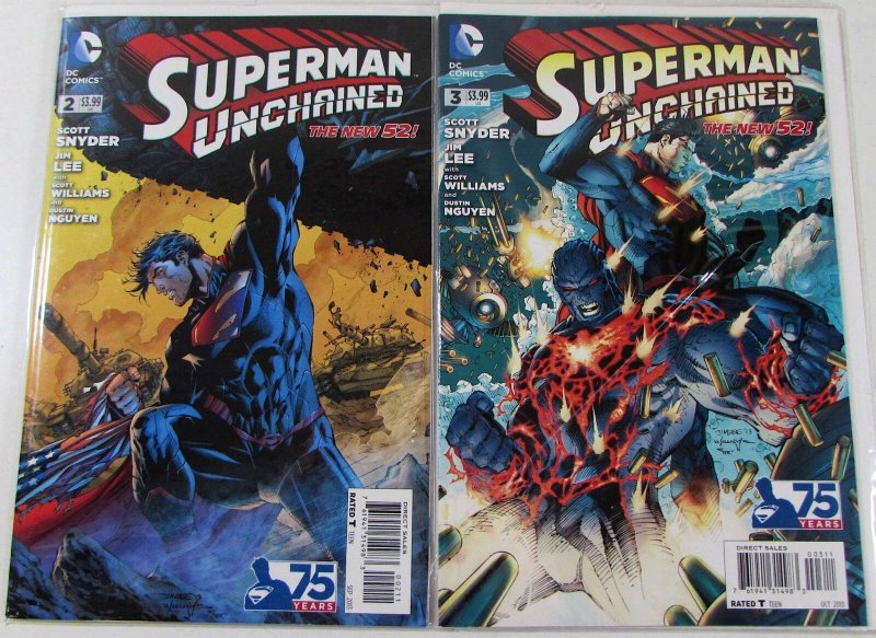 Superman Unchained Lot of 2 #2, 3 DC Comics (2013) NM 1st Print Comic Books (DC Comics, 2013), raw comic book in NM condition — front cover