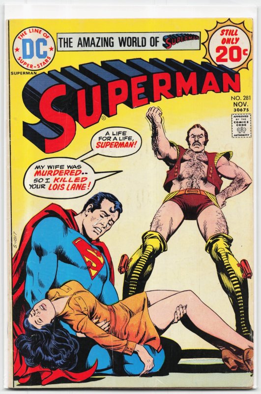 Superman #281 (DC Comics, 1974), raw, ungraded comic book — front cover