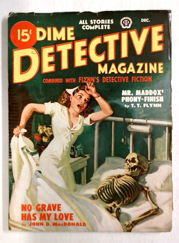 Dime Detective Dec 1948 - Norman Saunders Cover art -Terrified Nurse Finds Ske (1948), raw, ungraded comic book — front cover