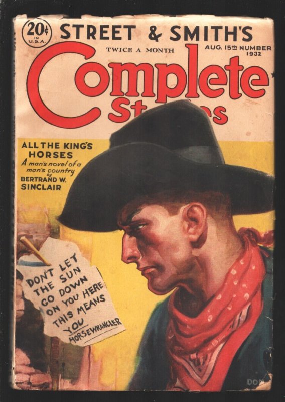 Complete Stories 8/15/1932-Don Hewitt Cover Art-Blue Doom-Canary Kid -C.S. Monto, raw, ungraded comic book — front cover