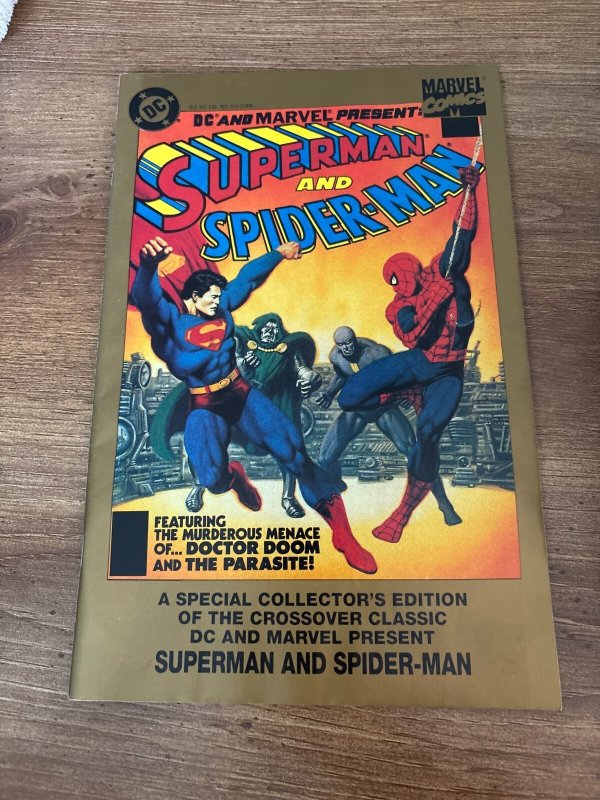 Superman & Spider-Man VF DC & Marvel Present Reprint of Treasury Gold #18, raw comic book in VF condition — front cover