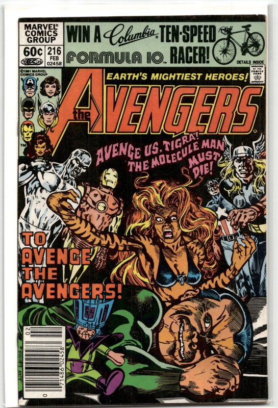 The Avengers #216 (Marvel Comics, 1982), raw, ungraded comic book — front cover