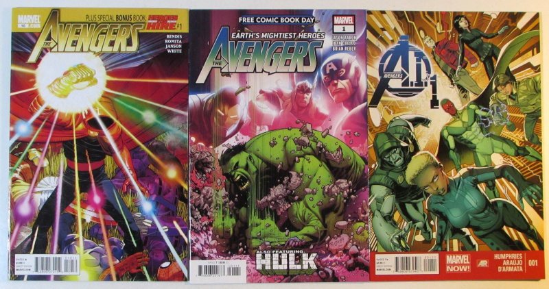 2011 Avengers Lot of 3 #10, FCBD 1, A.I. 1 Marvel Comics 1st Print Comic Books (Marvel Comics, 2011), raw, ungraded comic book — front cover