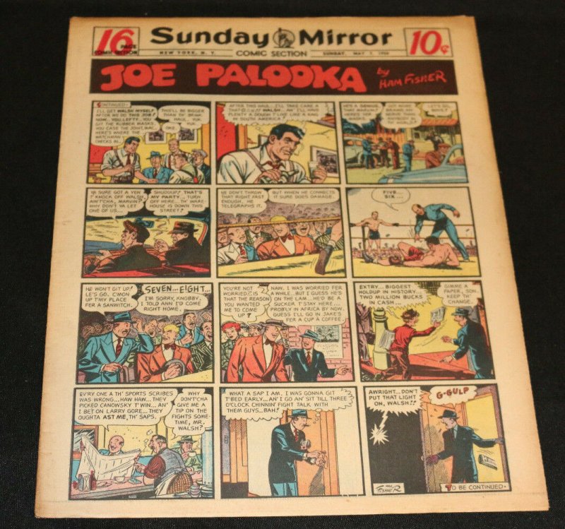 1950 Sunday Mirror Weekly Comic Section May 7th (VF) Superman Action Abner (1950), raw comic book in VF condition — front cover