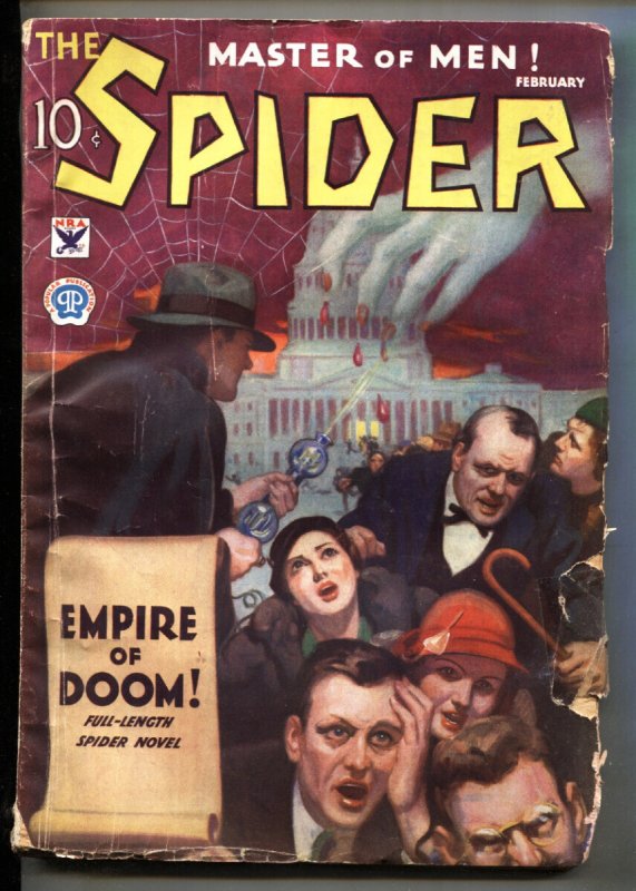 The Spider February 1934-Capitol Building Cvr-pulp Magazine-Rare (1934), raw, ungraded comic book — front cover