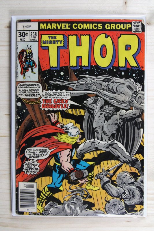 Thor #258 (Marvel Comics, 1977), raw comic book in FN/VF 7.0 condition — front cover