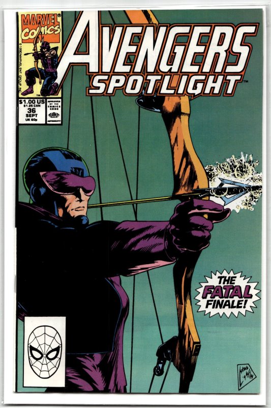 Avengers Spotlight #36 (Marvel Comics, 1990), raw, ungraded comic book — front cover