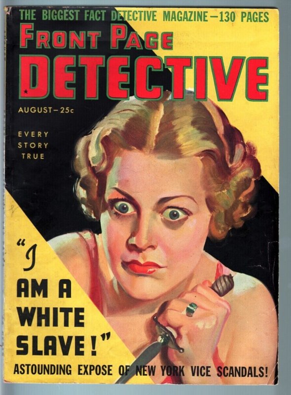 Front Page Detective Pulp-Aug #1 (1936), raw comic book in VG/FN condition — front cover