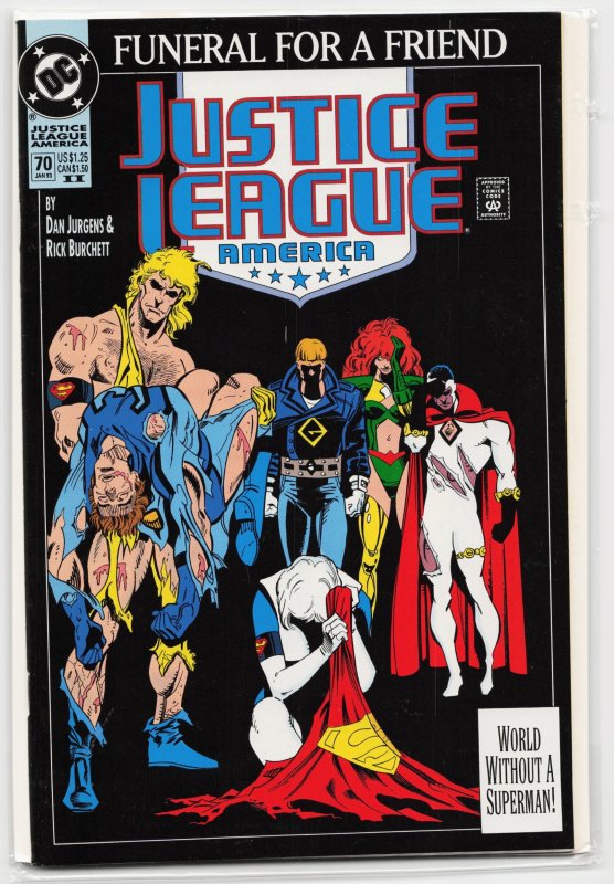 Justice League America #70 (1993), raw, ungraded comic book — front cover