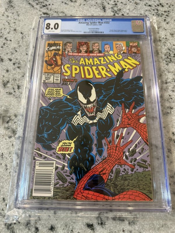 Amazing Spider-Man #332 (Marvel Comics, 1990), CGC 8.0 graded comic book, Universal Blue label — front cover in its holder