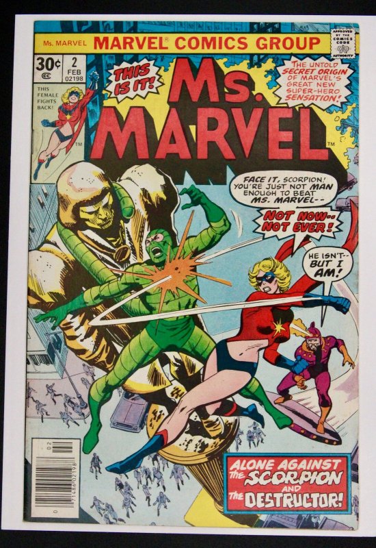 Ms. Marvel #2 (Marvel Comics, 1977), raw comic book in FN/VF condition — front cover