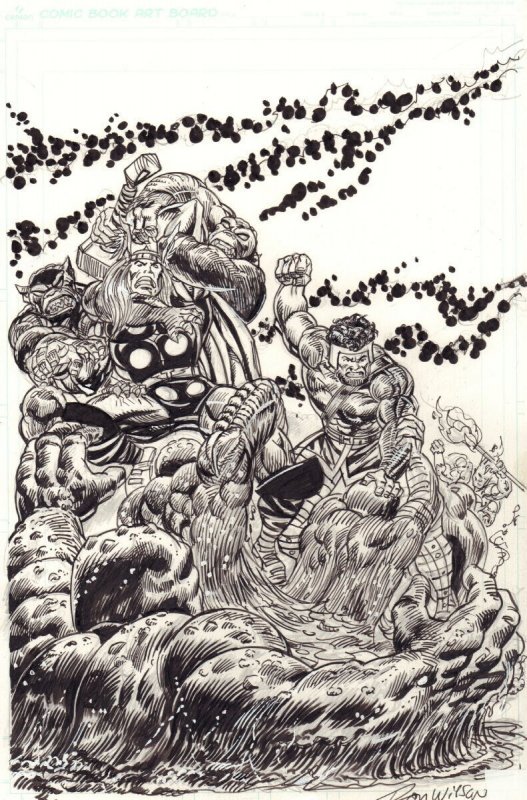 Thor & Hercules Cover Recreation Commission - Signed art by Ron Wilson, raw, ungraded comic book — front cover