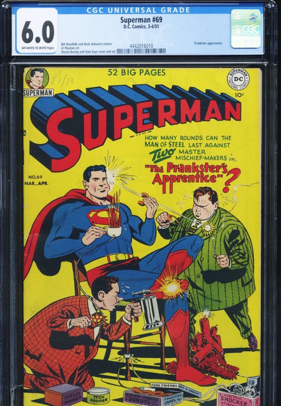 Superman #69 (DC Comics), CGC 6.0 graded comic book, Universal Blue label — front cover in its holder