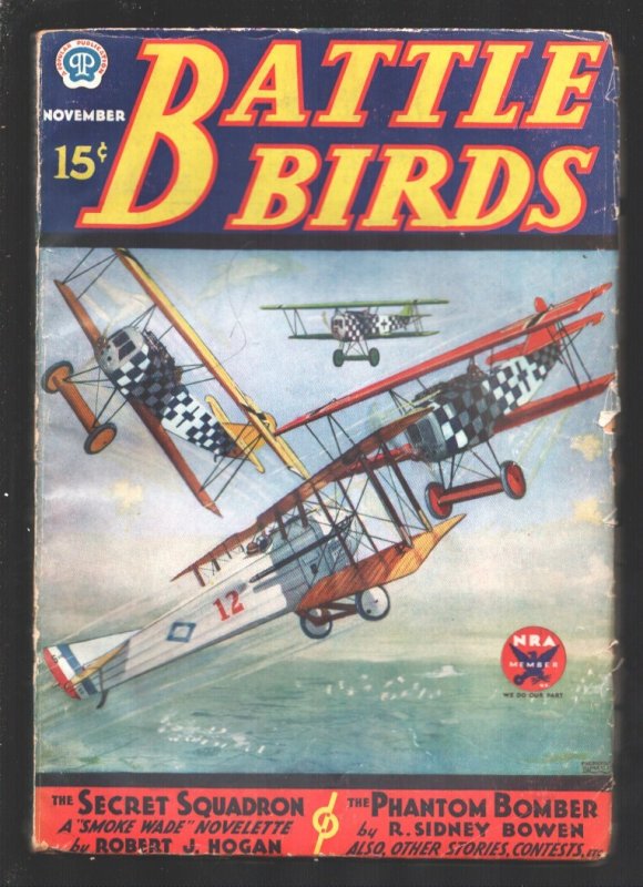Battle Birds 11/1933-Frederick Blakeslee Bi-plane Battle Cover-Smoke Wade vs Sec, raw, ungraded comic book — front cover