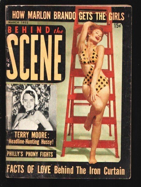 MAG: Behind the Scene 3/1955-Spicy Pin-up Cover-Marlon Brando-Rita Moreno-Wil..., raw, ungraded comic book — front cover