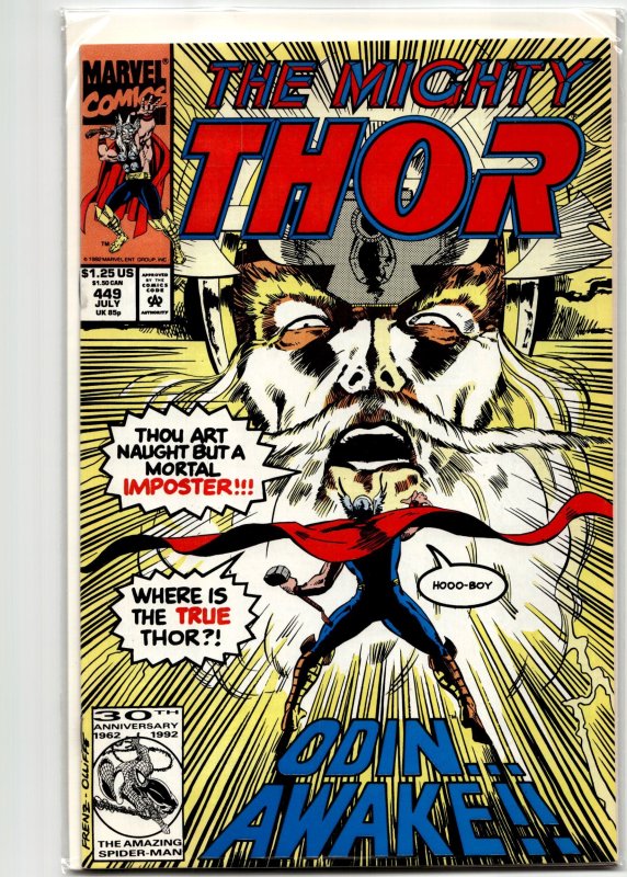 The Mighty Thor #449 (Marvel Comics, 1992), raw, ungraded comic book — front cover