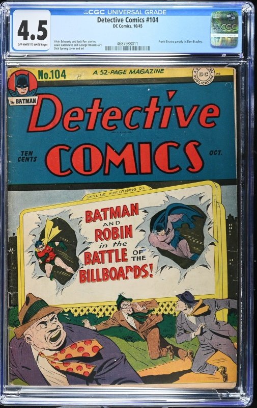 Detective Comics #104 (DC Comics, 1945), CGC 4.5 graded comic book, Universal Blue label — front cover in its holder