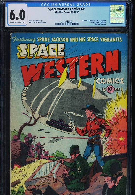 Space Western Comics #41 (Charlton Comics), CGC 6.0 graded comic book, Universal Blue label — front cover in its holder