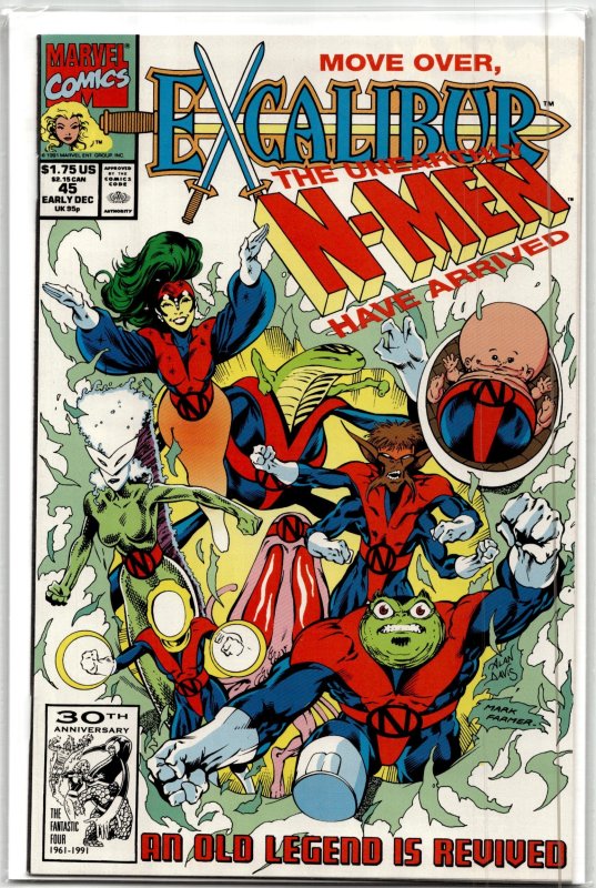 Excalibur #45 (Marvel Comics, 1991), raw, ungraded comic book — front cover