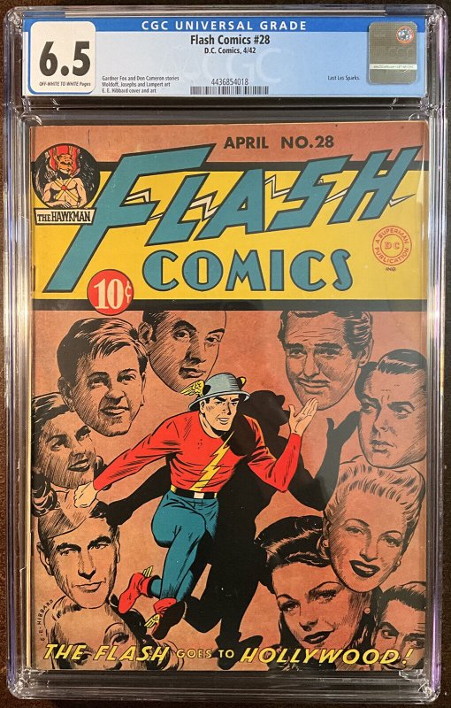 Flash Comics #28 (DC Comics), CGC 6.5 graded comic book, Universal Blue label — front cover in its holder